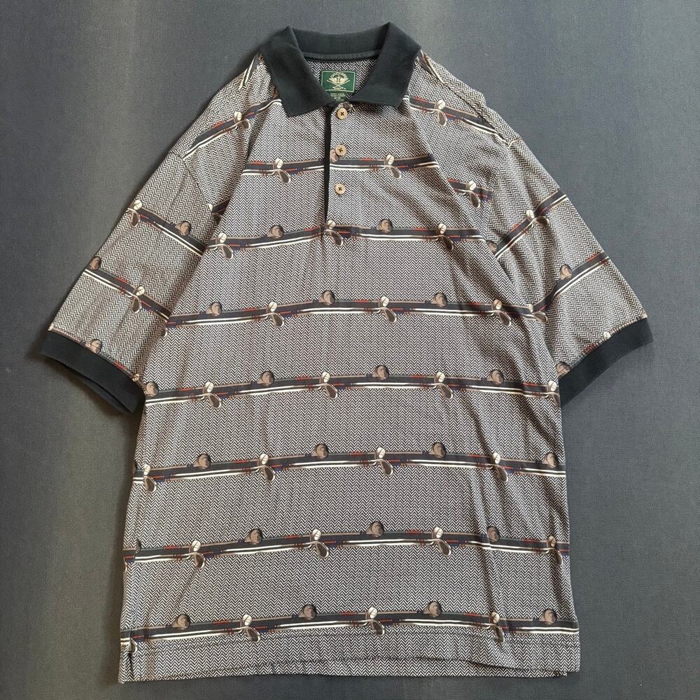 Vintage Dockers Golf Club Stripe Pattern Grey Cotton Polo Made In USA Sz M